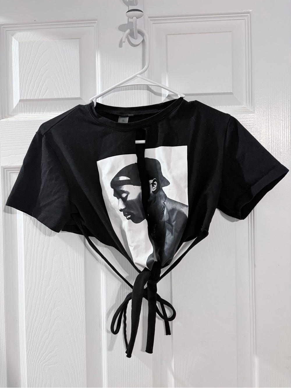 Halfheart Tupac Graphic Lace Up Crop Top Black Tie Front M